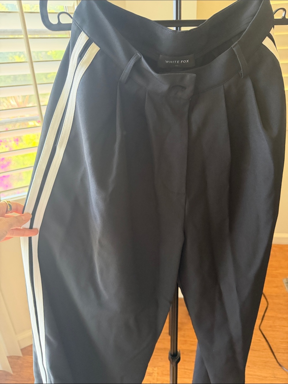 White Fox Boutique Black Wide-Leg Pants with White Side Stripes